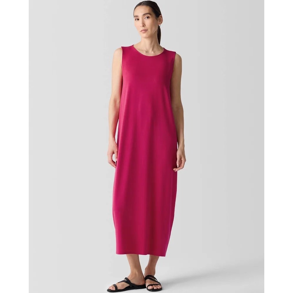 Eileen Fisher Womens XL Berry Red Sleeveless Jersey Knit Maxi Column Dress R2VF